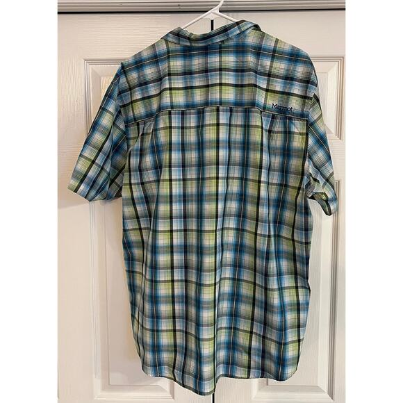 Marmot Men's Blue and Green Plaid Button Up Light Weight Short Sleeve Shirt XL - Picture 4 of 10